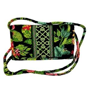Vera Bradley Wallet/Crossbody Botanica Floral Black/Green/Pink EUC